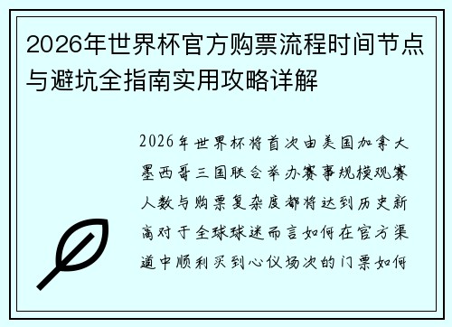 2026年世界杯官方购票流程时间节点与避坑全指南实用攻略详解 2026年世界杯官方购票流程时间节点与避坑全指南实用攻略详解